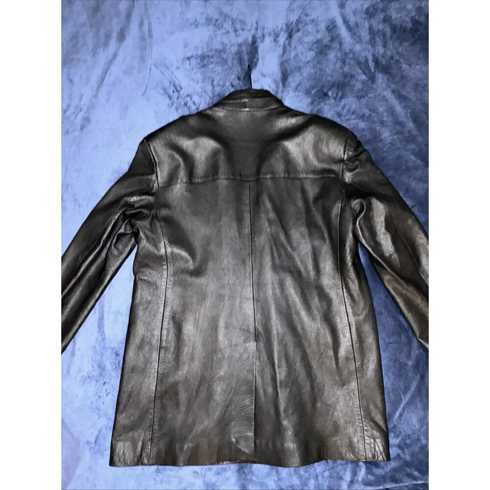 Vintage Gianni Versace Men’s Black Leather Blazer Coat Quite Luxury 58 Eu 48 XL